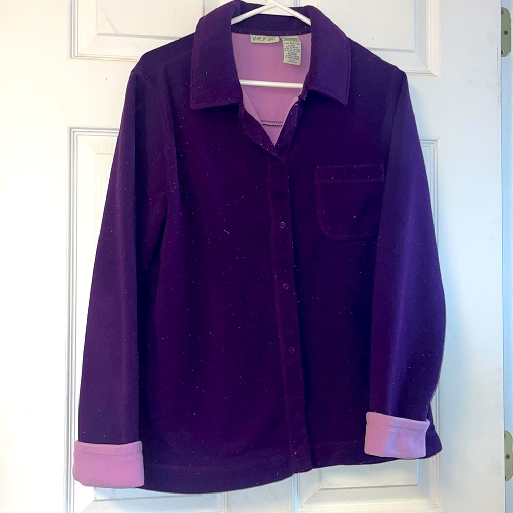 Purple white stag button up sweater
